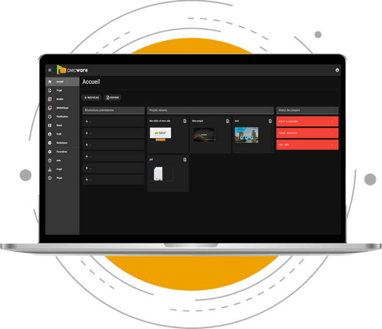 L'interface d'accueil du Logiciel d'Affichage Dynamique DMCware